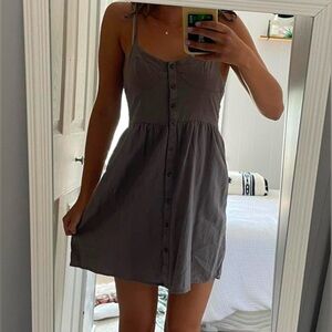 Aerie|Linen blend button down dress,back smocking & adjustable tie straps•••boho